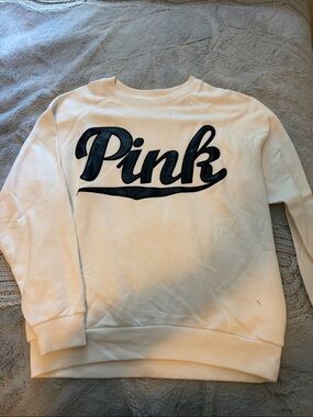 Victoria’s Secret PINK Script Logo Sweatshirt - Cream with Black Logo